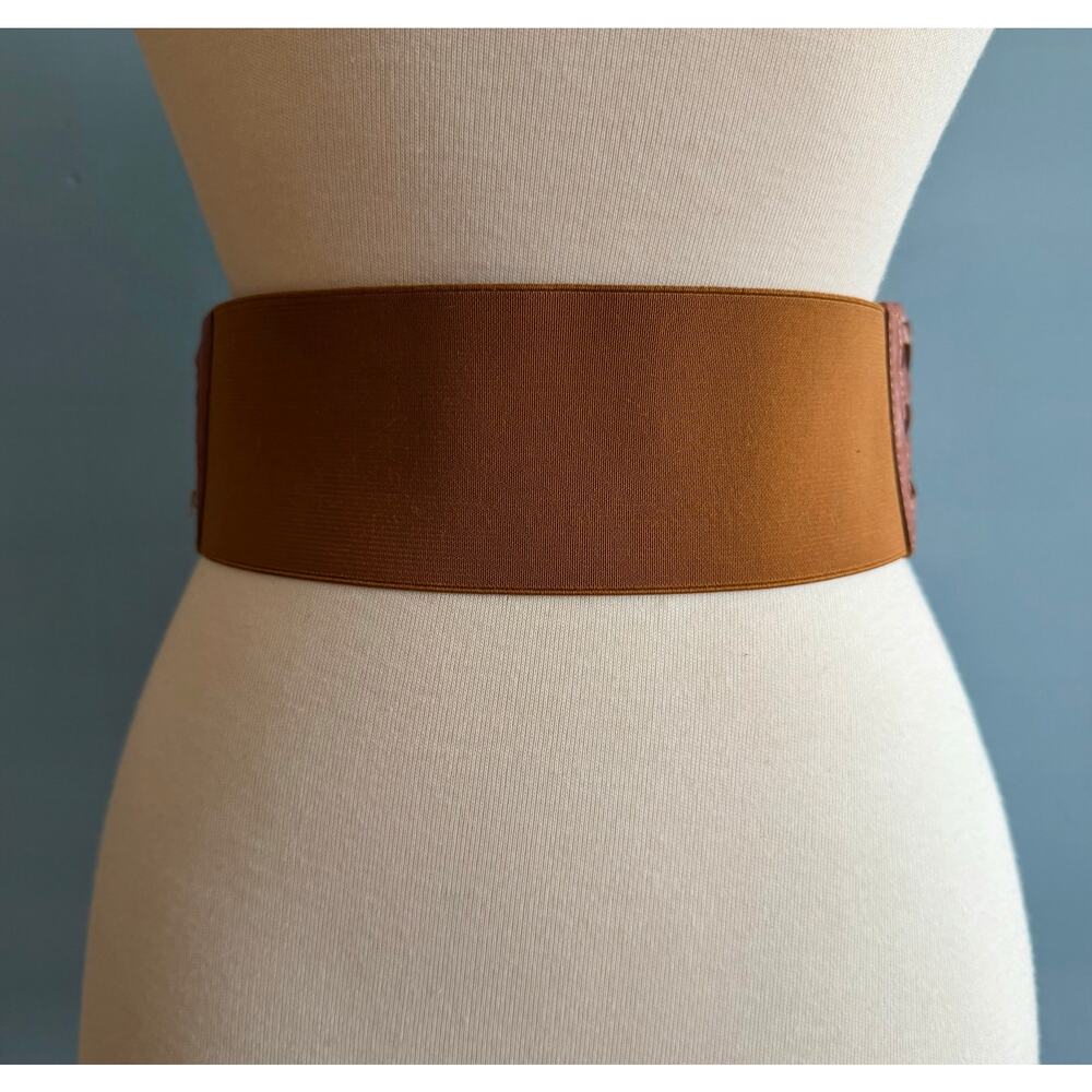 EXPRESS Wide Brown Woven Leather Waist Belt sz S/M - Picture 3 of 11